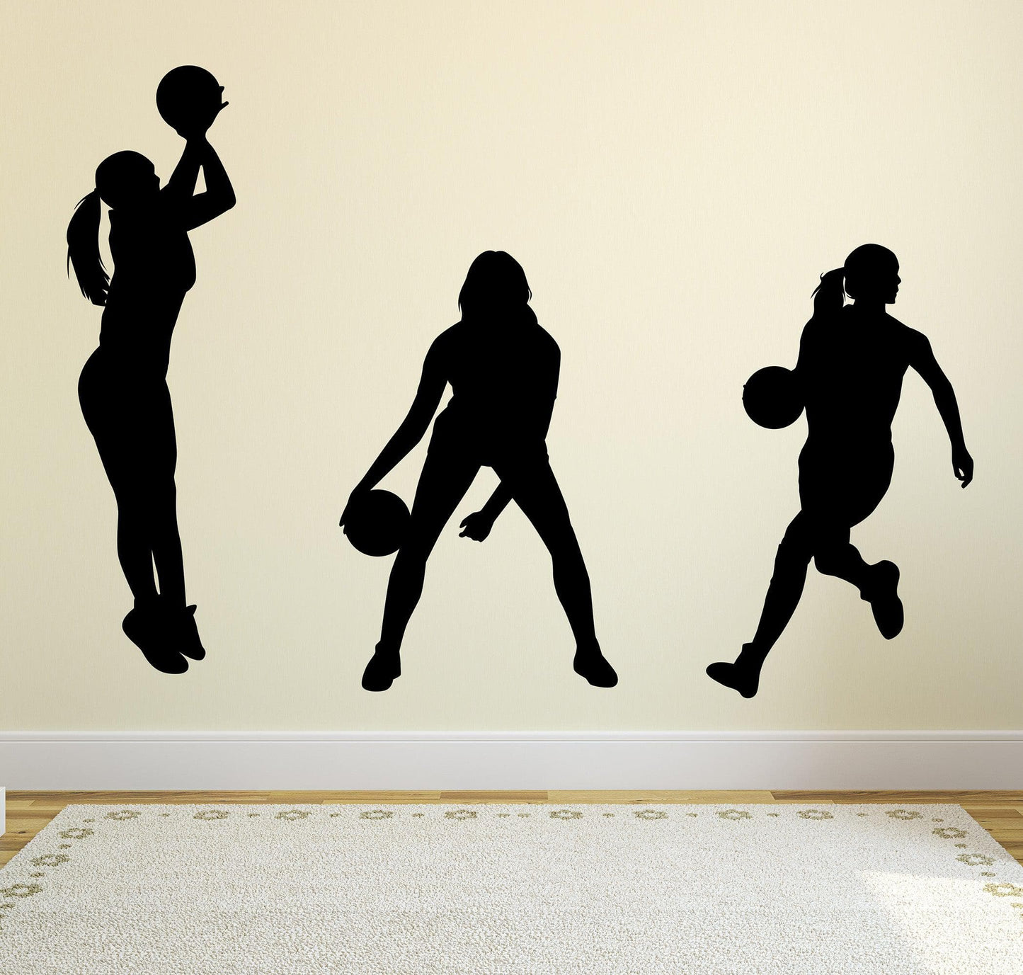 Set of 3 Female Basketball Player Wall Decals. #6982