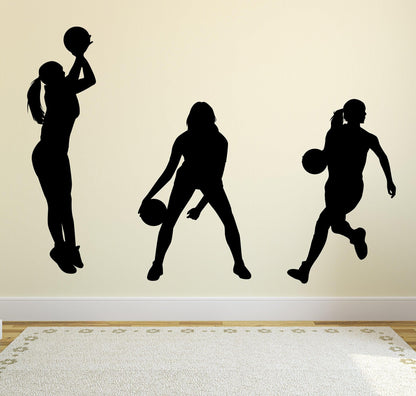 Set of 3 Female Basketball Player Wall Decals. #6982