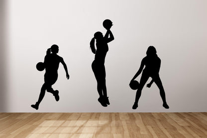 Set of 3 Female Basketball Player Wall Decals. #6982