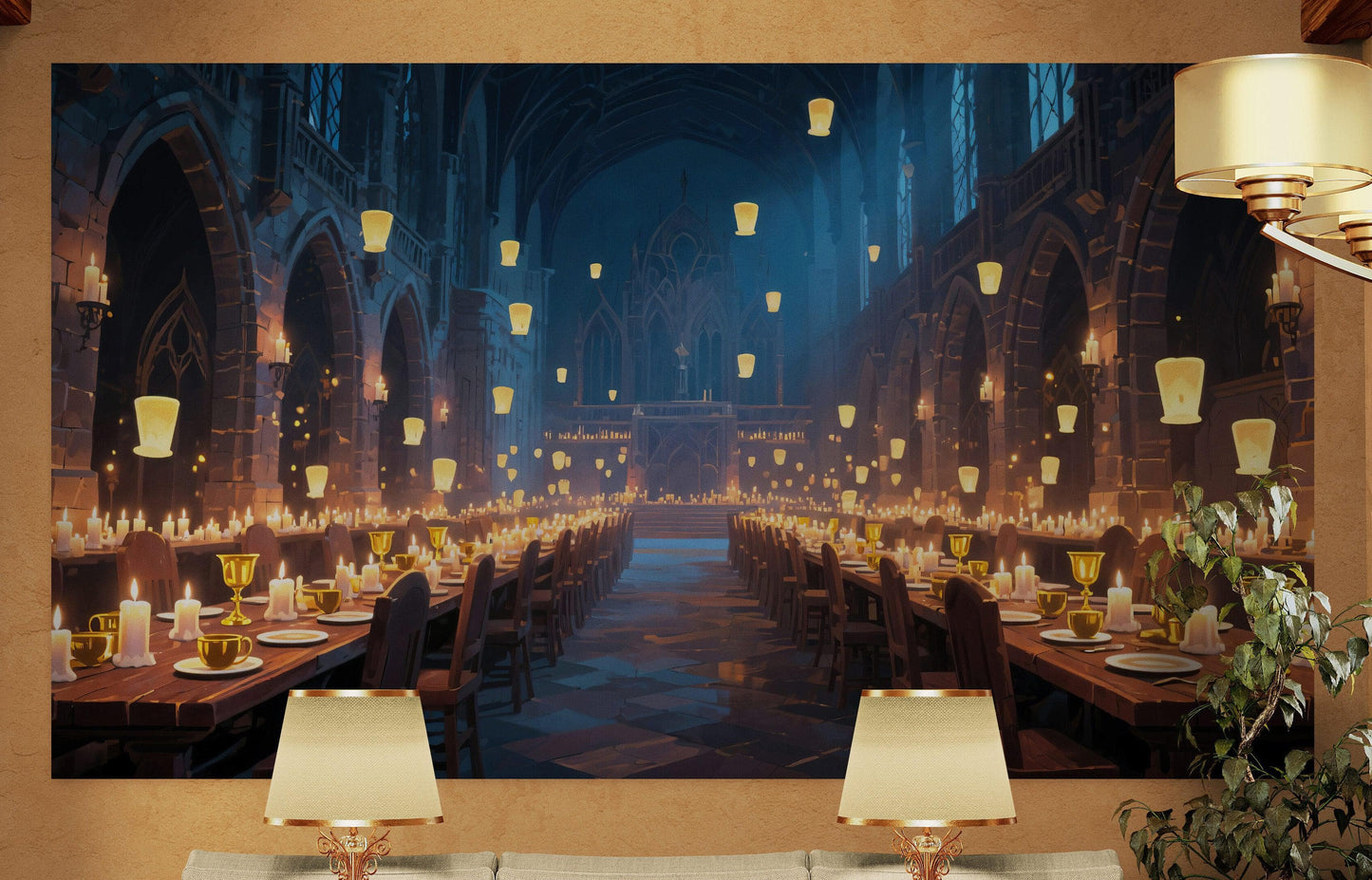Floating Candles Great Hall Wallpaper Mural. Wizardly Dining Room Ambiance Wall Art. #6984