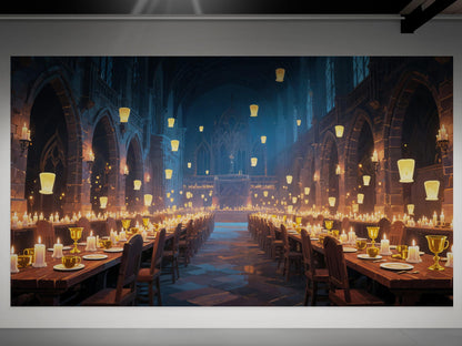 Floating Candles Great Hall Wallpaper Mural. Wizardly Dining Room Ambiance Wall Art. #6984