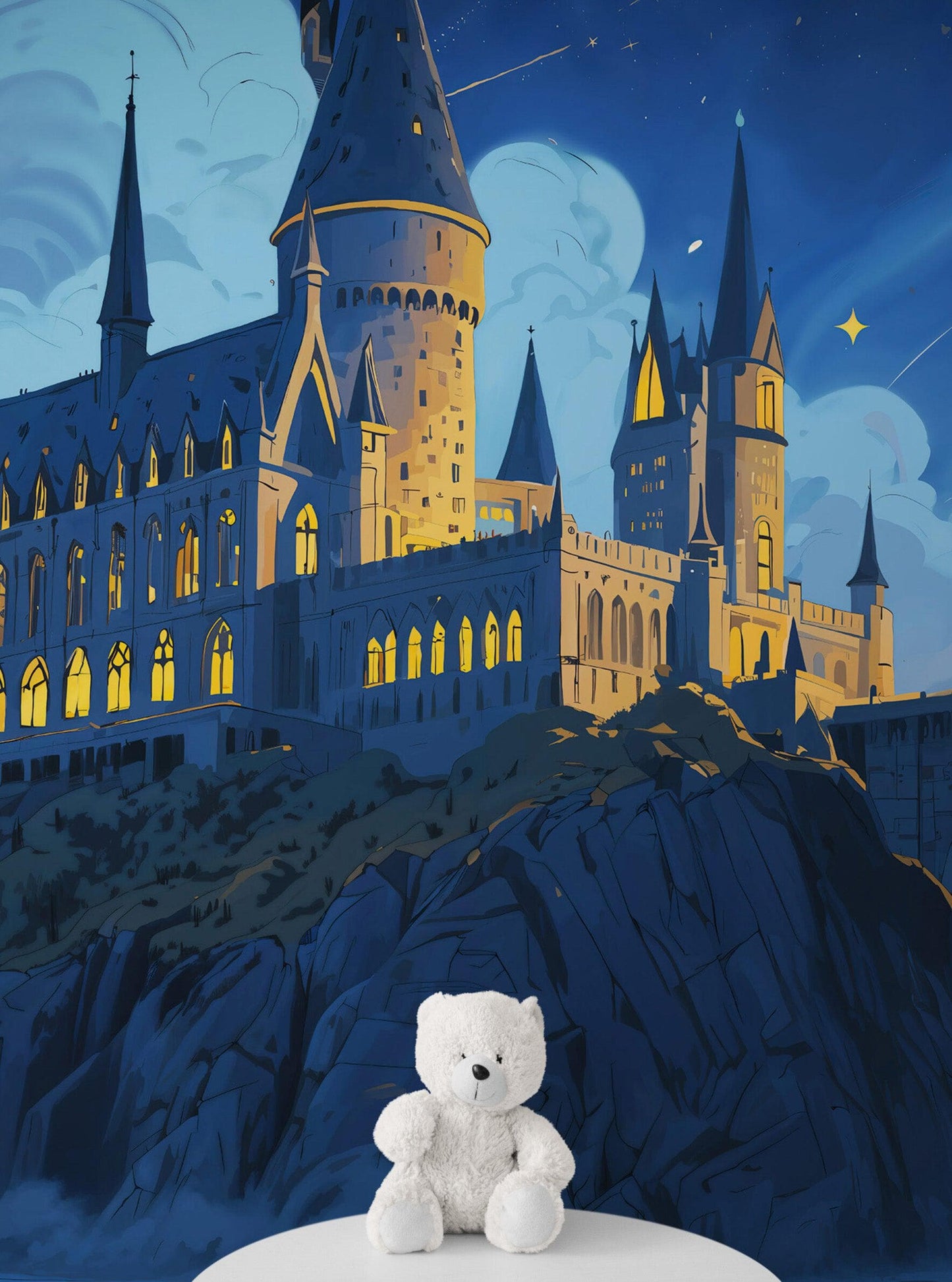 Magical Hogwarts Castle Twilight Wallpaper Mural. Wizardly World Fantasy Theme Wall Art. #6985