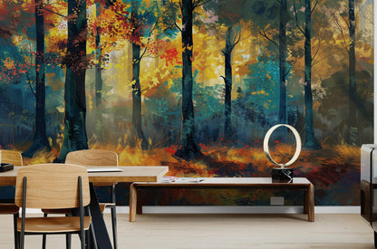Colorful Forest Painting Wallpaper Mural. #6991