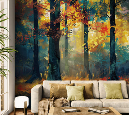 Colorful Forest Painting Wallpaper Mural. #6991