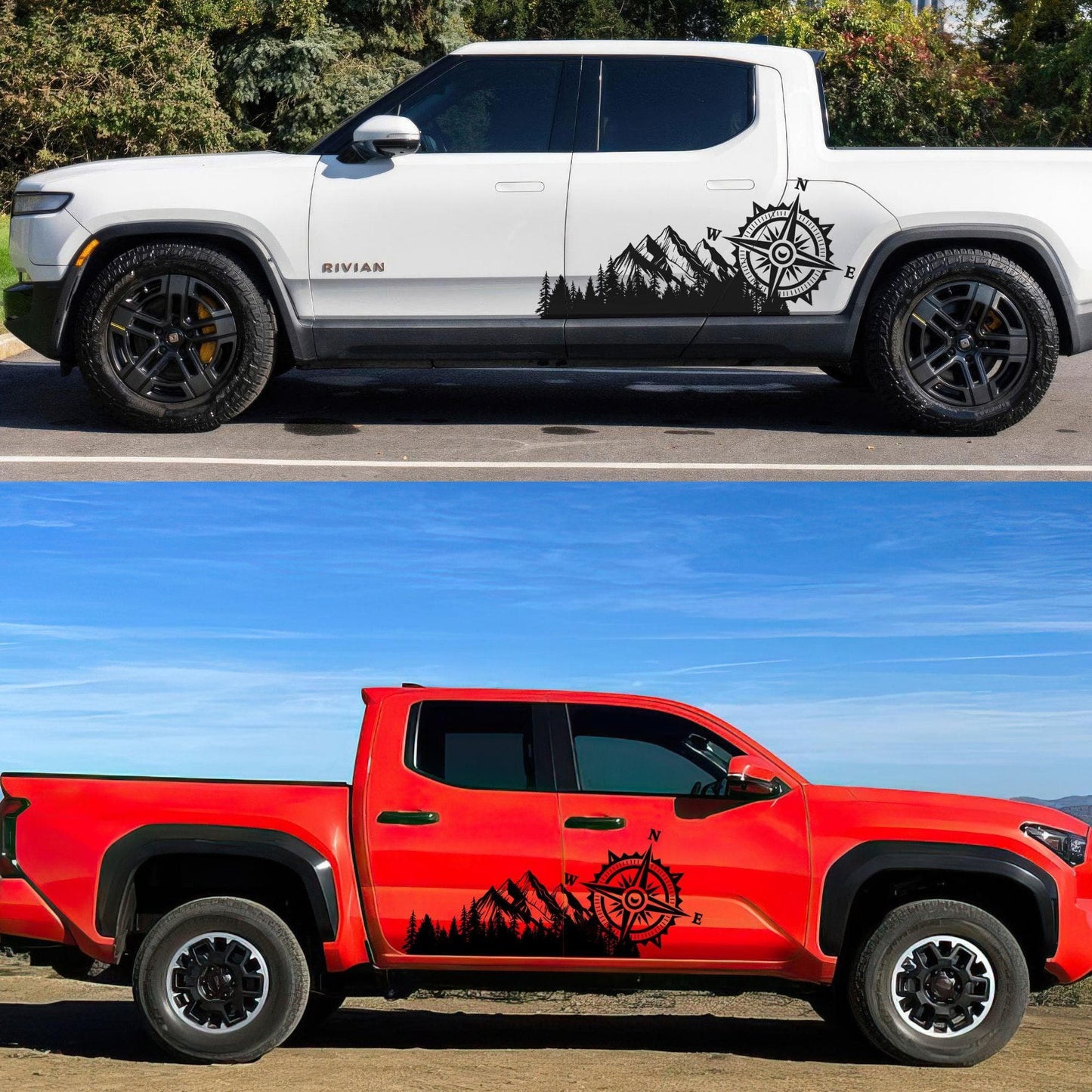 Mountain with Compass Truck Graphic Decal Sticker. Off-Road Overlander. #6909