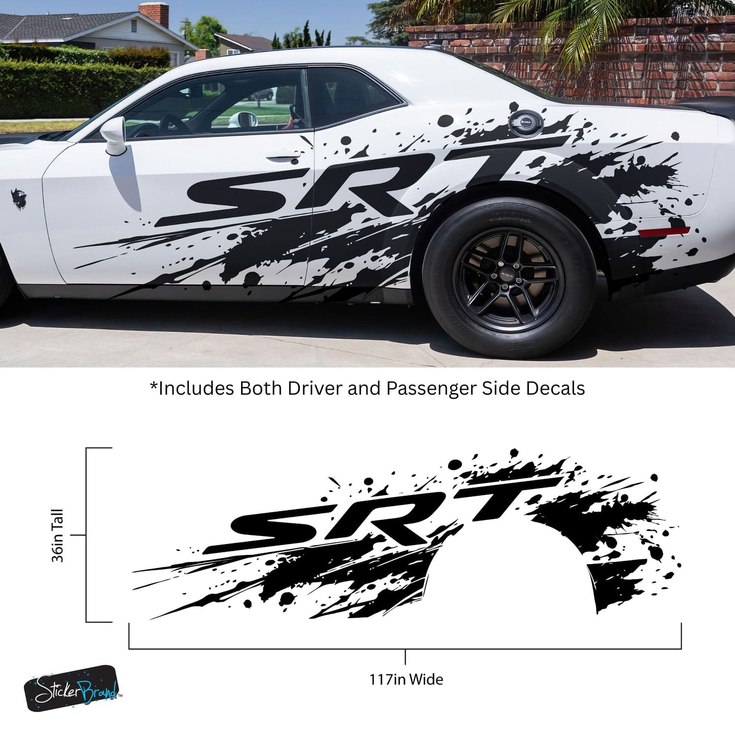 SRT Splatter Car Decal. For Challenger, Charger, Durango. Mopar. #7086
