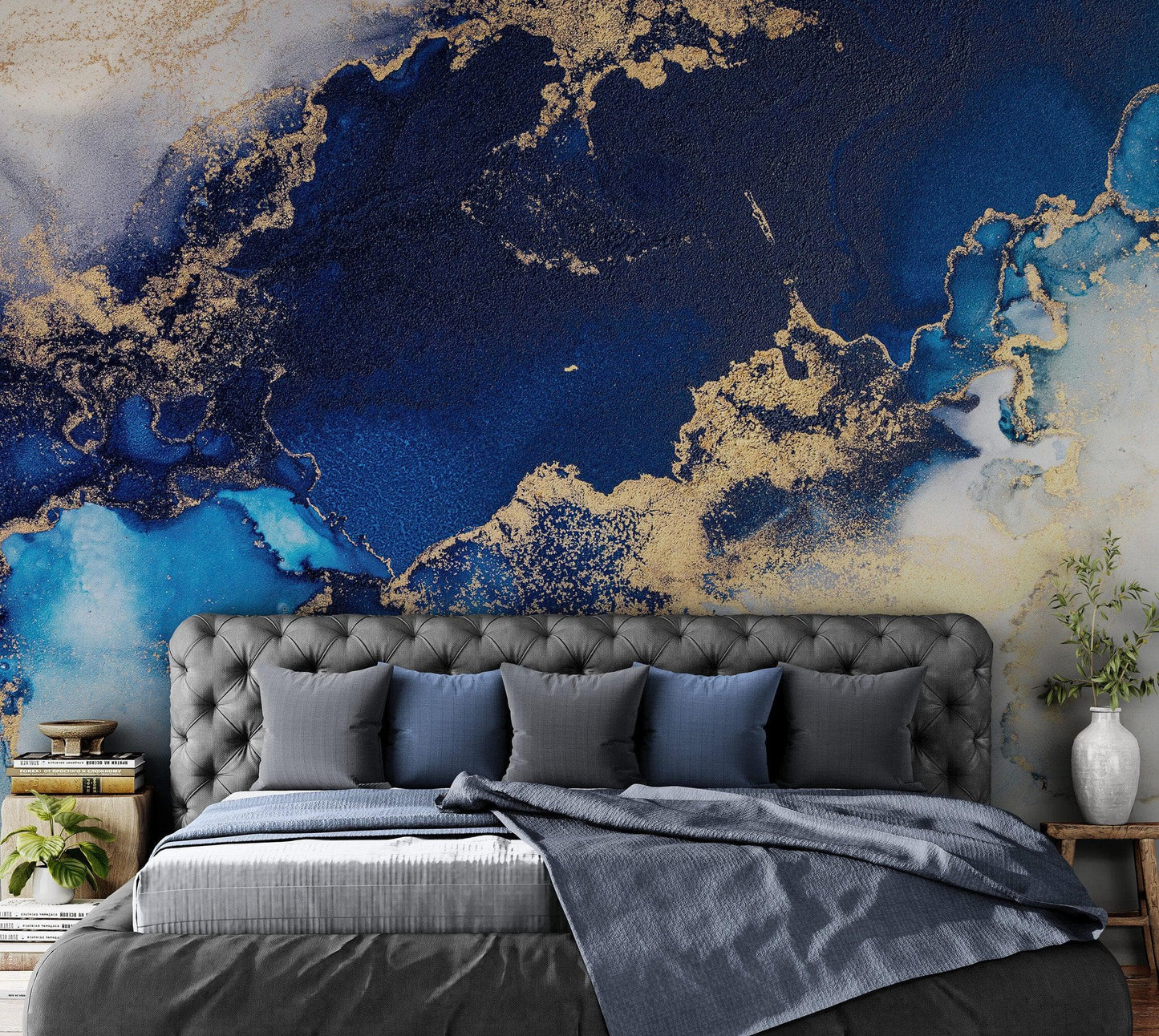 Sapphire Blue Marble Wallpaper Mural. #7008