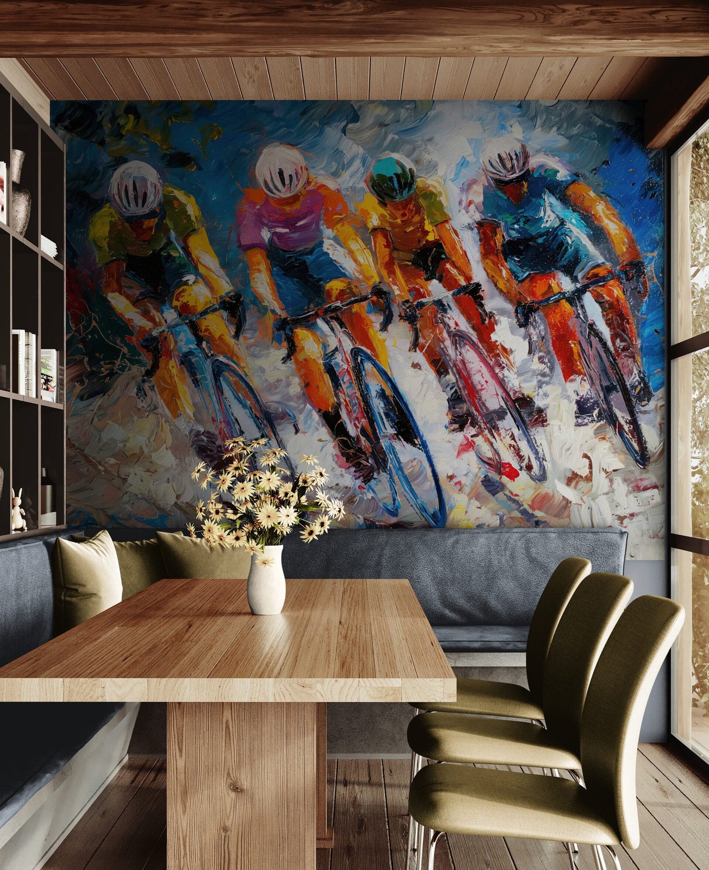 Cyclist Race Wallpaper Mural. Colorful Painting. #7016