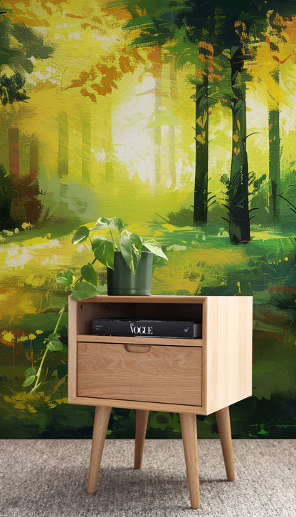 Green Forest Painting Wallpaper Mural. #7018