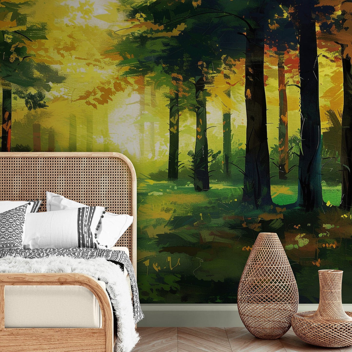 Green Forest Painting Wallpaper Mural. #7018