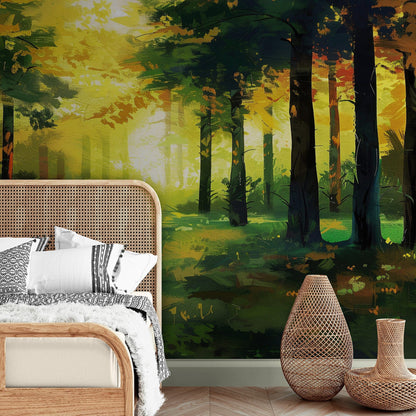 Green Forest Painting Wallpaper Mural. #7018