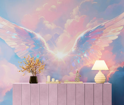 Angel Wings Over Clouds Wallpaper Mural. #7019