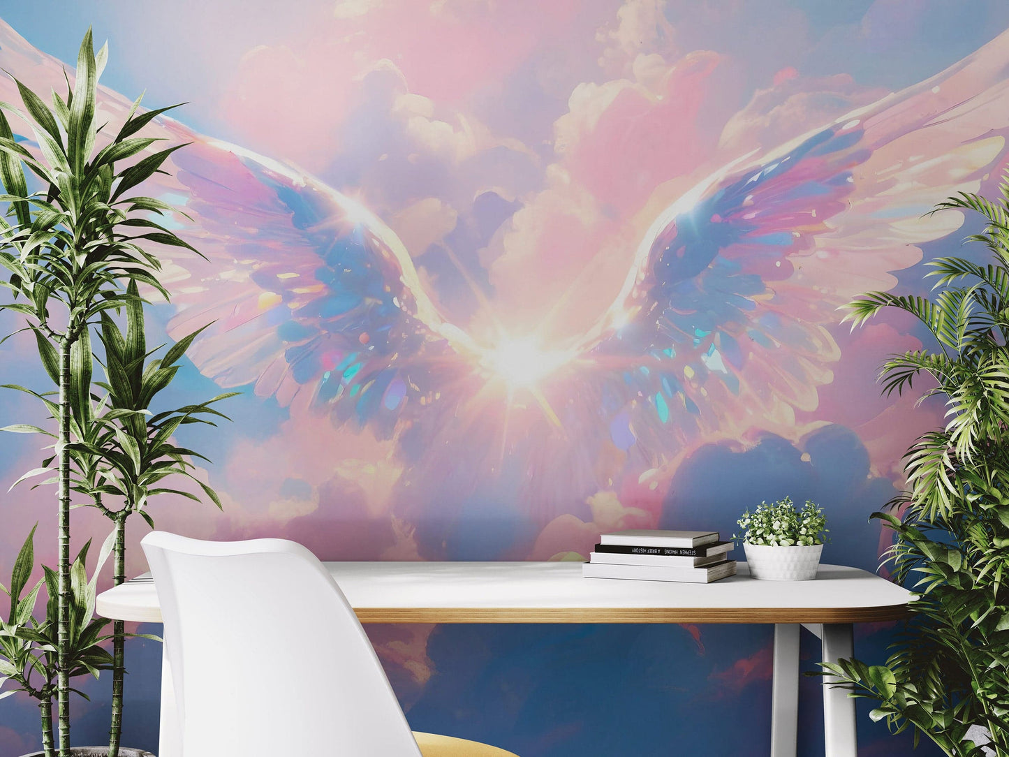 Angel Wings Over Clouds Wallpaper Mural. #7019