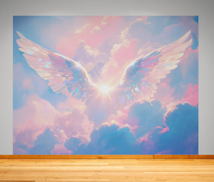 Angel Wings Over Clouds Wallpaper Mural. #7019