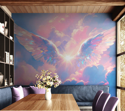 Angel Wings Over Clouds Wallpaper Mural. #7019