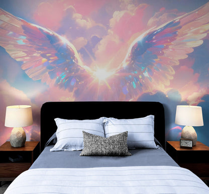Angel Wings Over Clouds Wallpaper Mural. #7019