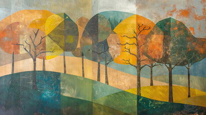 Colorful Abstract Tree Painting Wallpaper Mural. #7020