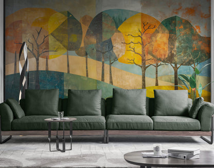Colorful Abstract Tree Painting Wallpaper Mural. #7020