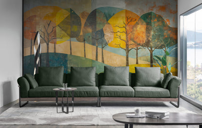 Colorful Abstract Tree Painting Wallpaper Mural. #7020