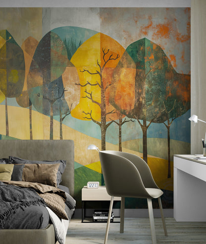 Colorful Abstract Tree Painting Wallpaper Mural. #7020