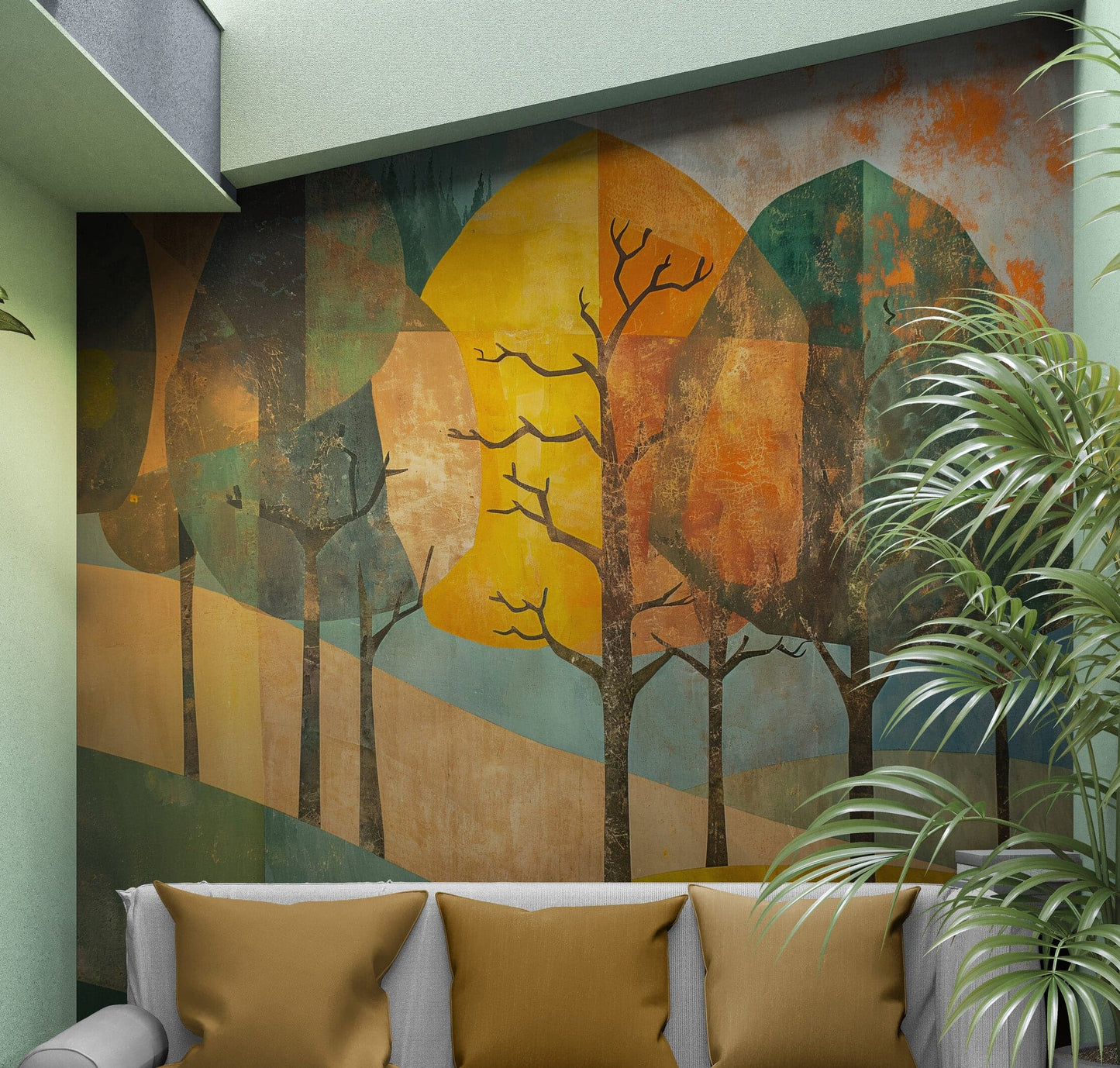 Colorful Abstract Tree Painting Wallpaper Mural. #7020