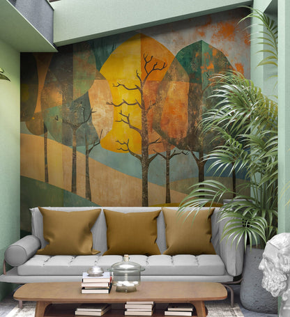 Colorful Abstract Tree Painting Wallpaper Mural. #7020