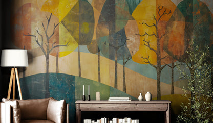 Colorful Abstract Tree Painting Wallpaper Mural. #7020