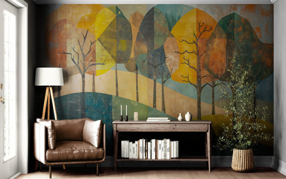 Colorful Abstract Tree Painting Wallpaper Mural. #7020