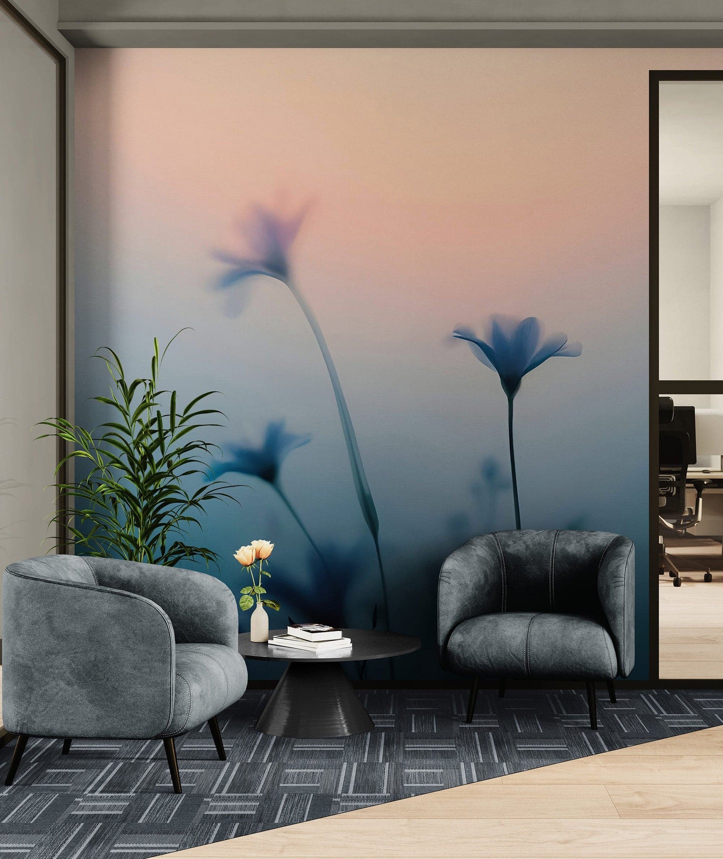 Morning Dew Misty Flower Wallpaper Mural. #7021