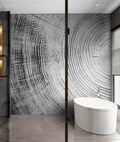 Tree Rings Wallpaper Mural. Black and White  Modern Wood Grain Circle Pattern. #7022