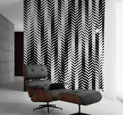 Black and White Minimal Retro Stripes Pattern Wallpaper. #7033