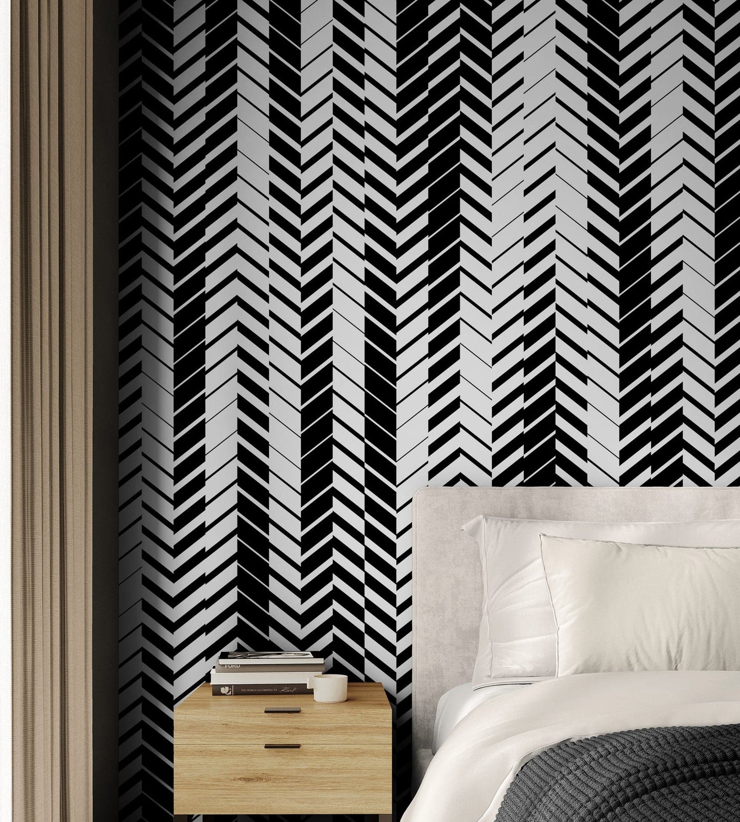 Black and White Minimal Retro Stripes Pattern Wallpaper. #7033