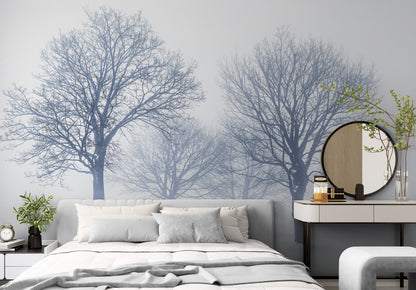 Black and White Snow Covered Trees Winter Landscape Wall Mural. #7042