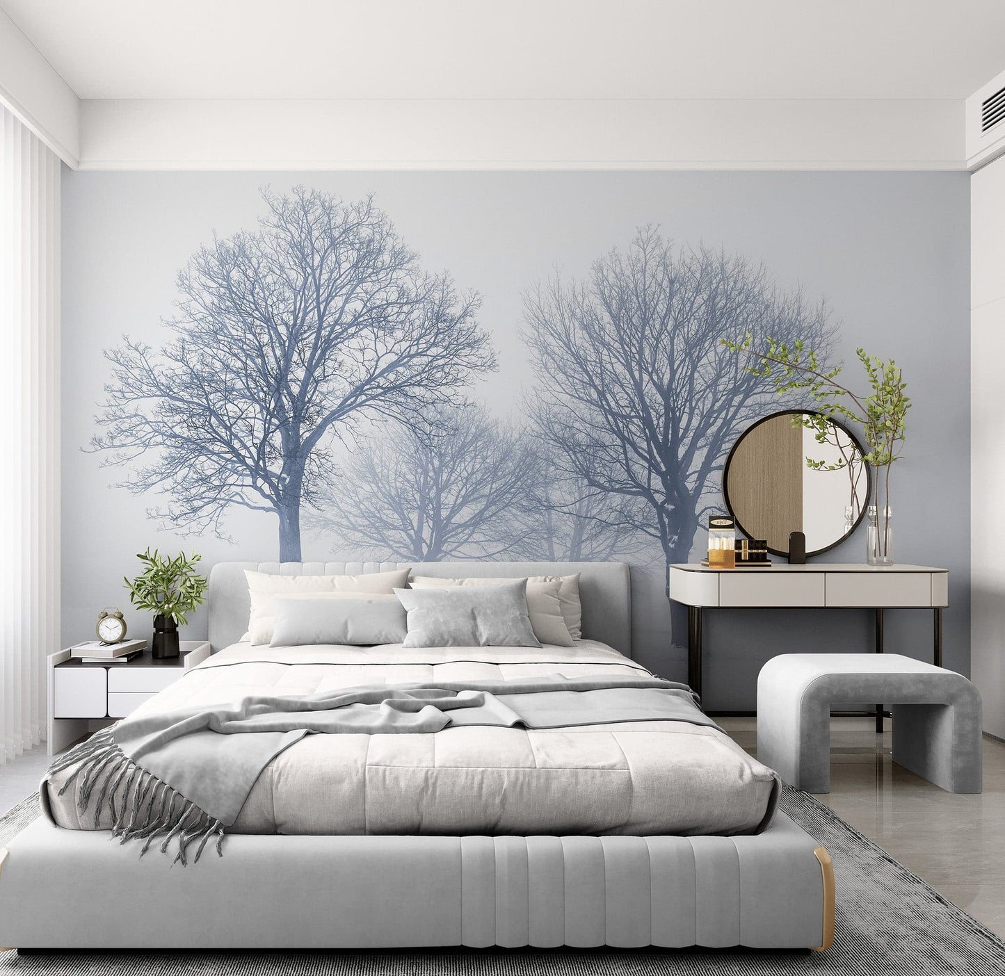 Black and White Snow Covered Trees Winter Landscape Wall Mural. #7042
