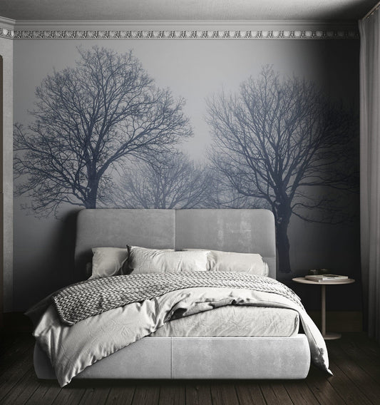 Black and White Snow Covered Trees Winter Landscape Wall Mural. #7042