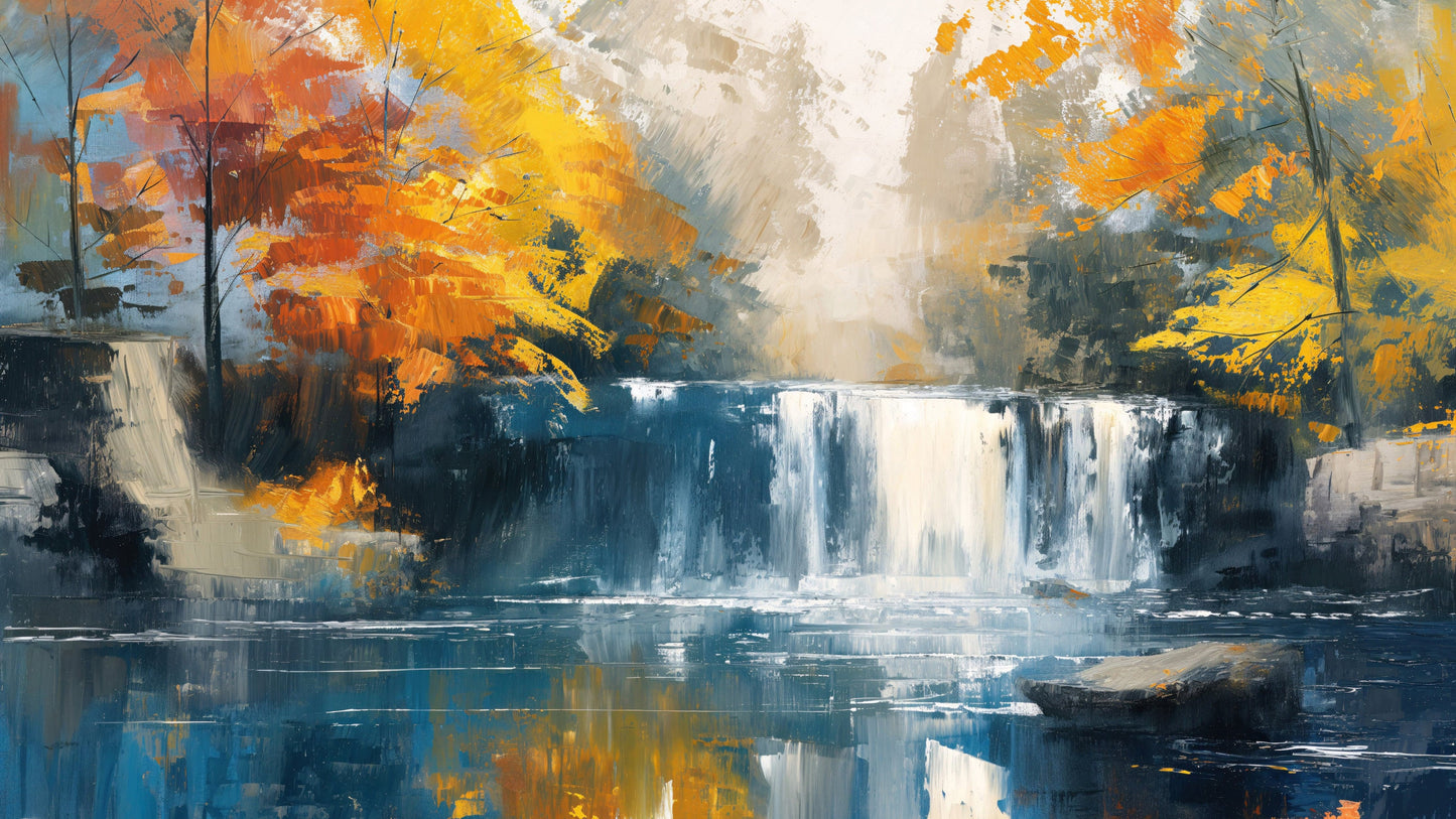 Tropical Waterfall Colorful Painting Wallpaper Mural. #7049