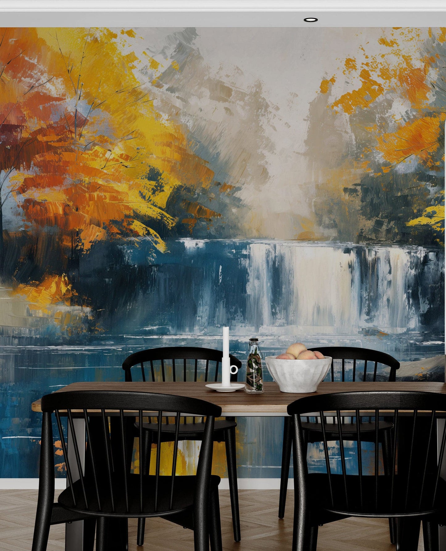Tropical Waterfall Colorful Painting Wallpaper Mural. #7049