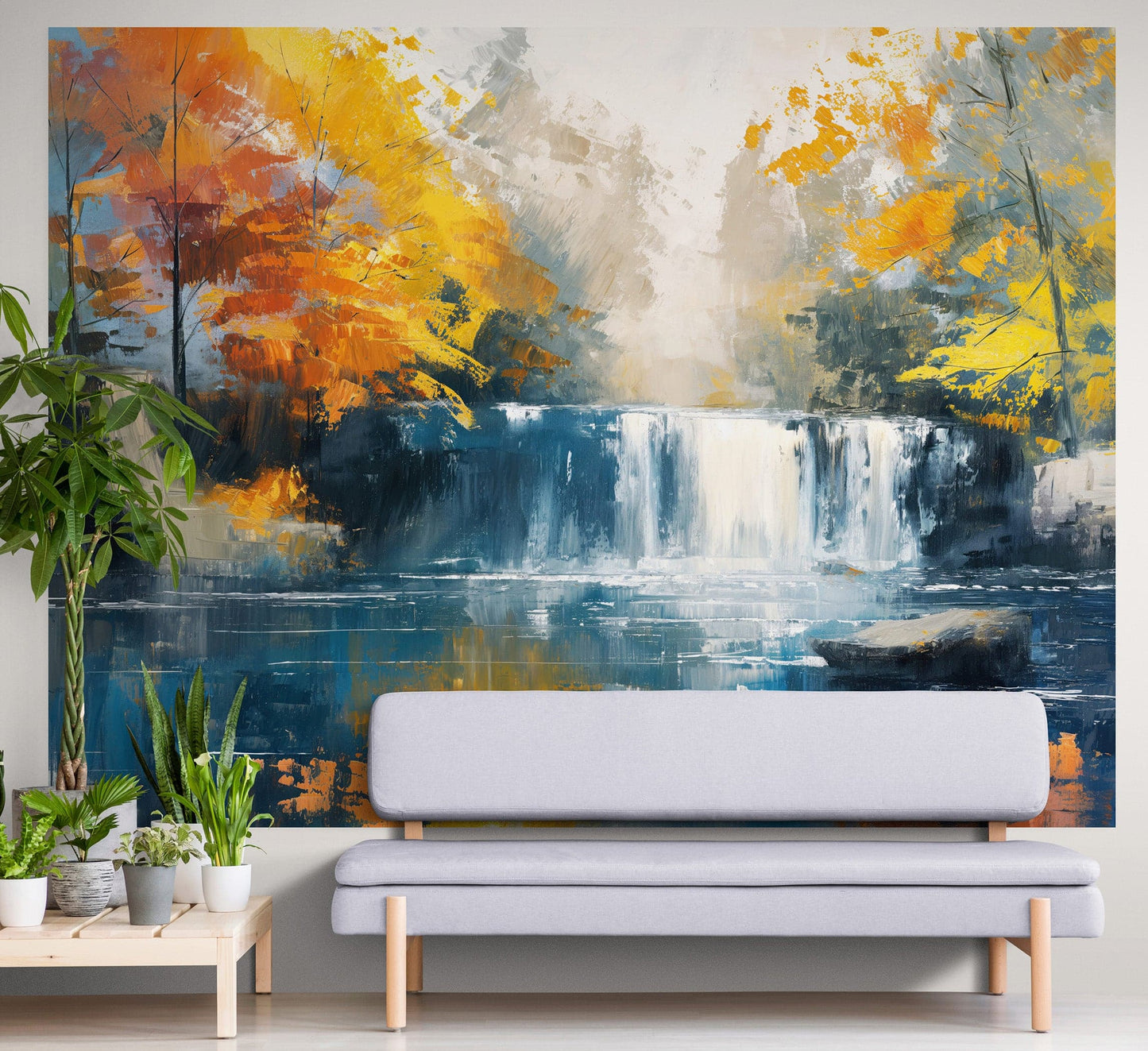 Tropical Waterfall Colorful Painting Wallpaper Mural. #7049