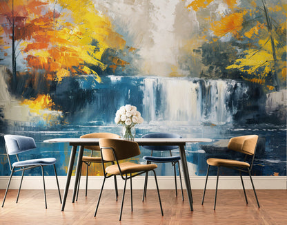 Tropical Waterfall Colorful Painting Wallpaper Mural. #7049