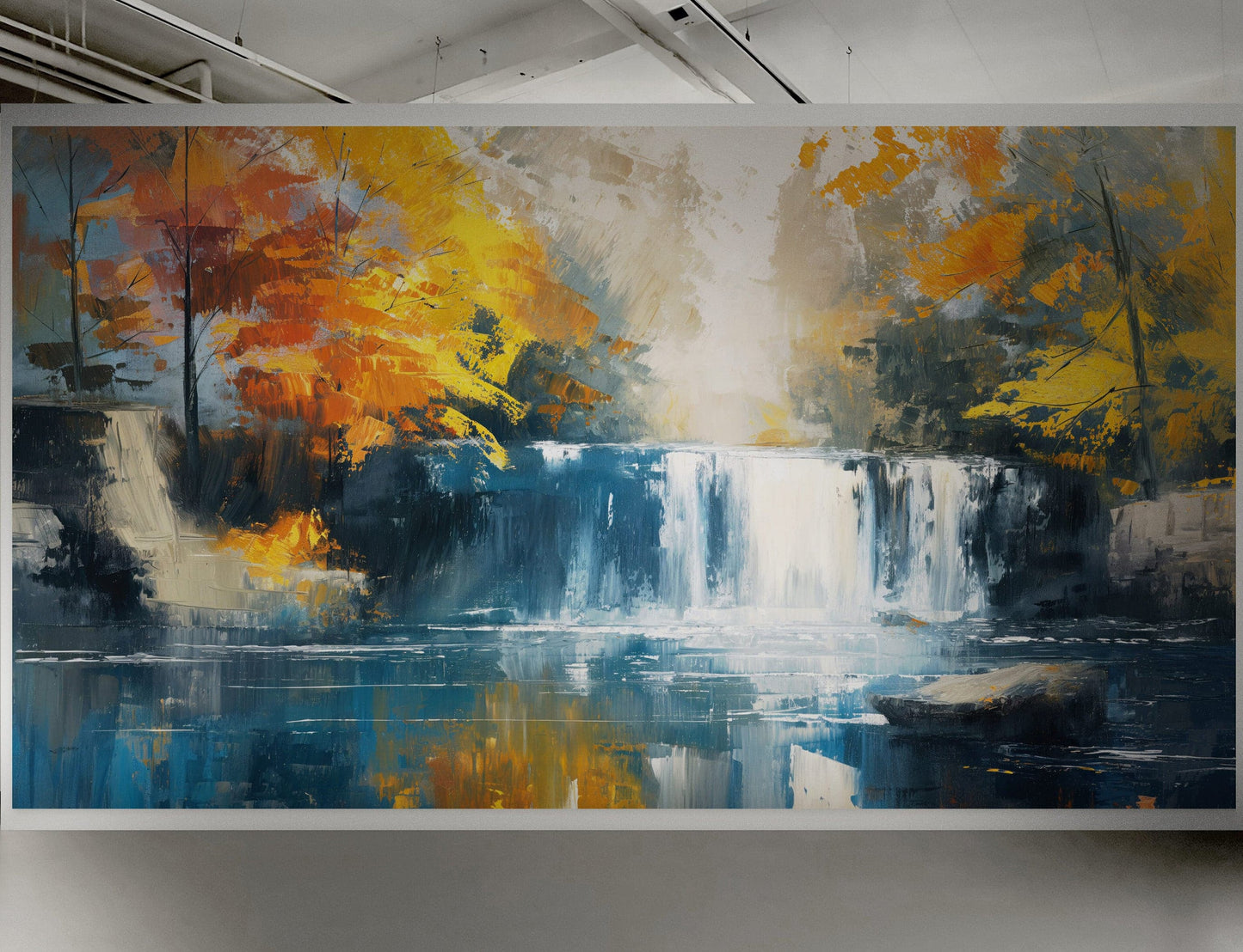 Tropical Waterfall Colorful Painting Wallpaper Mural. #7049