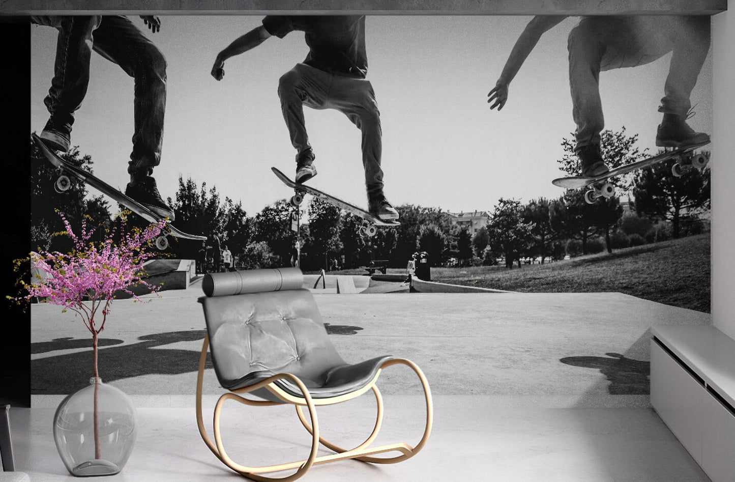 Skateboard Urban Park. Black and White Wall Mural. #7056