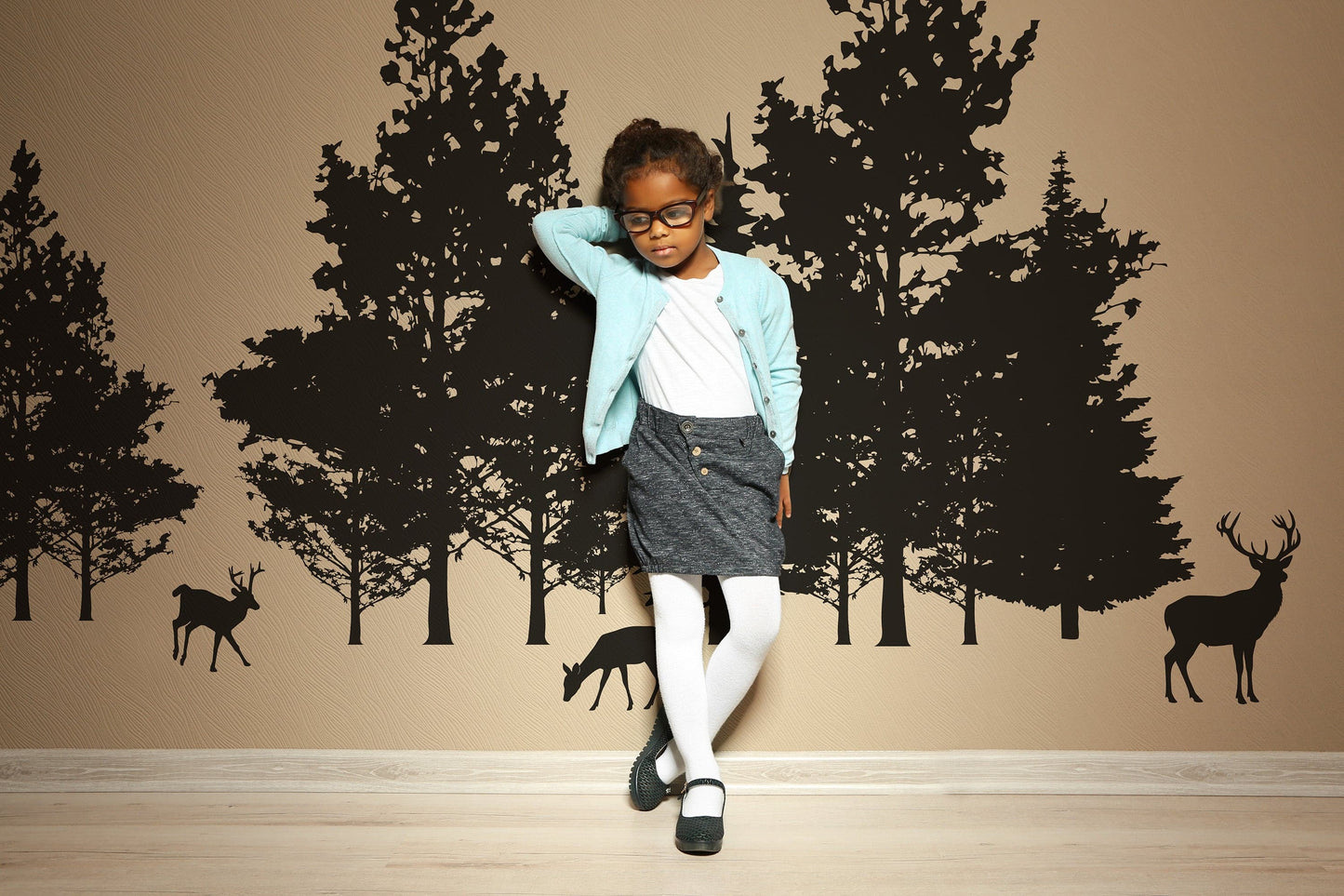 Woodland Deer in Forest Trees Wall Decal. #7069