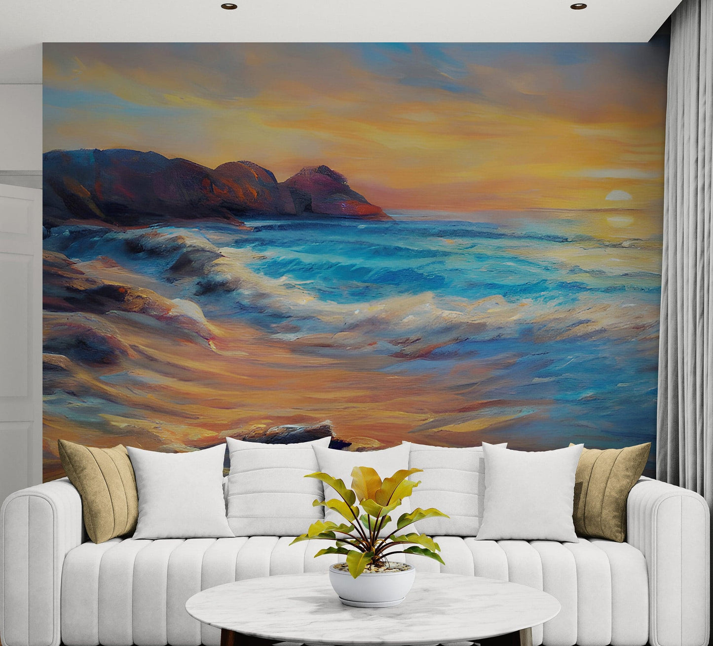 Colorful Coastline Painting Wall Mural. #7074