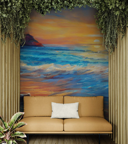Colorful Coastline Painting Wall Mural. #7074