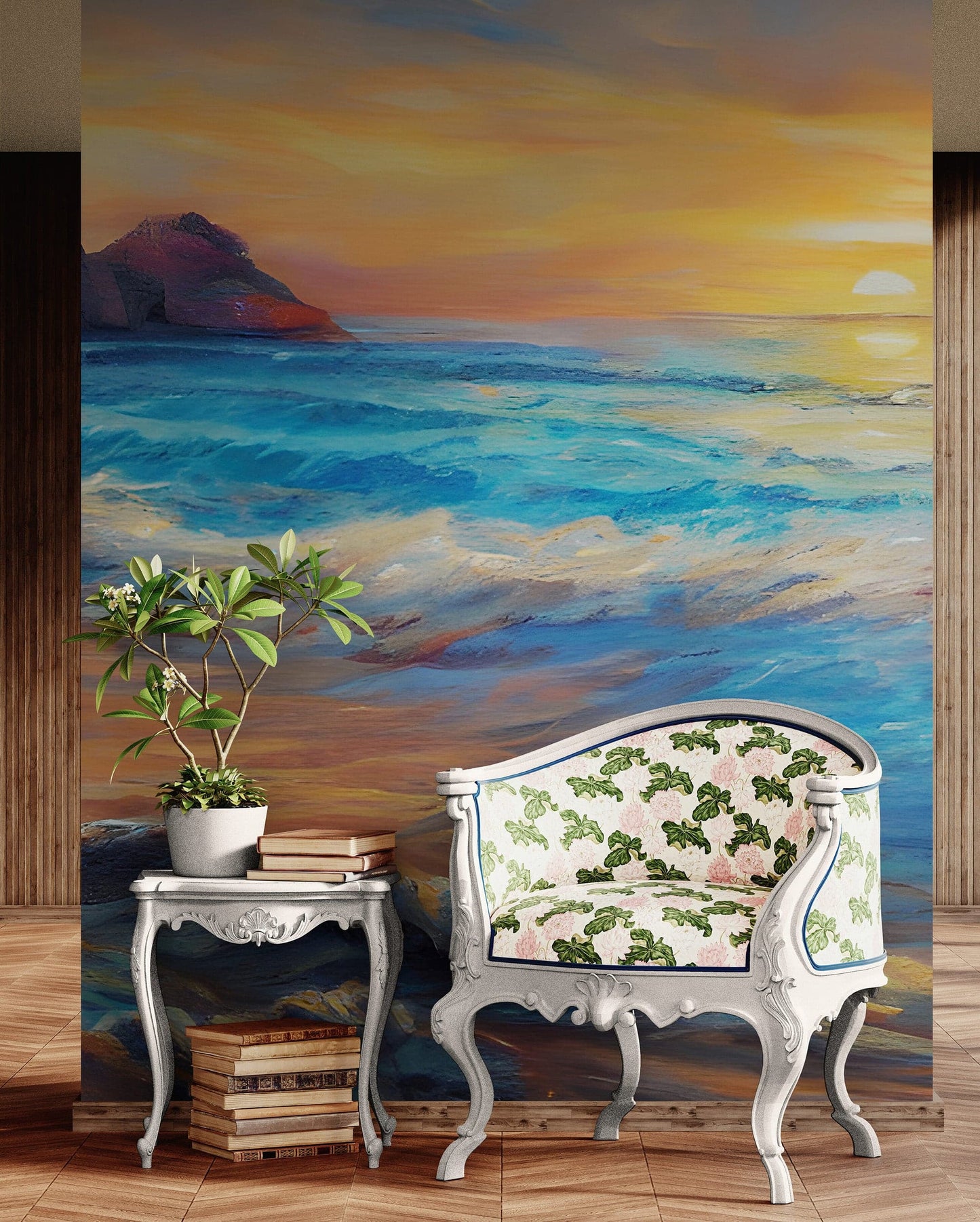 Colorful Coastline Painting Wall Mural. #7074