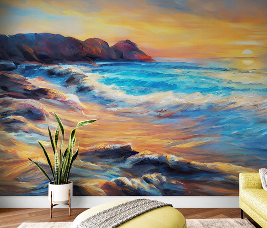 Colorful Coastline Painting Wall Mural. #7074