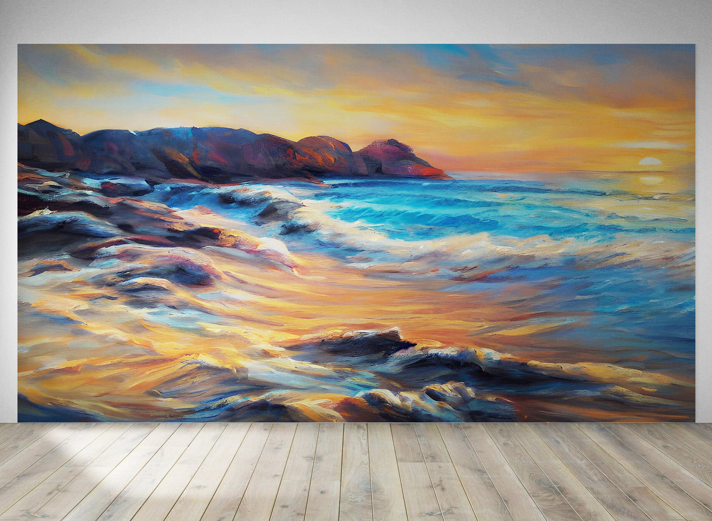 Colorful Coastline Painting Wall Mural. #7074