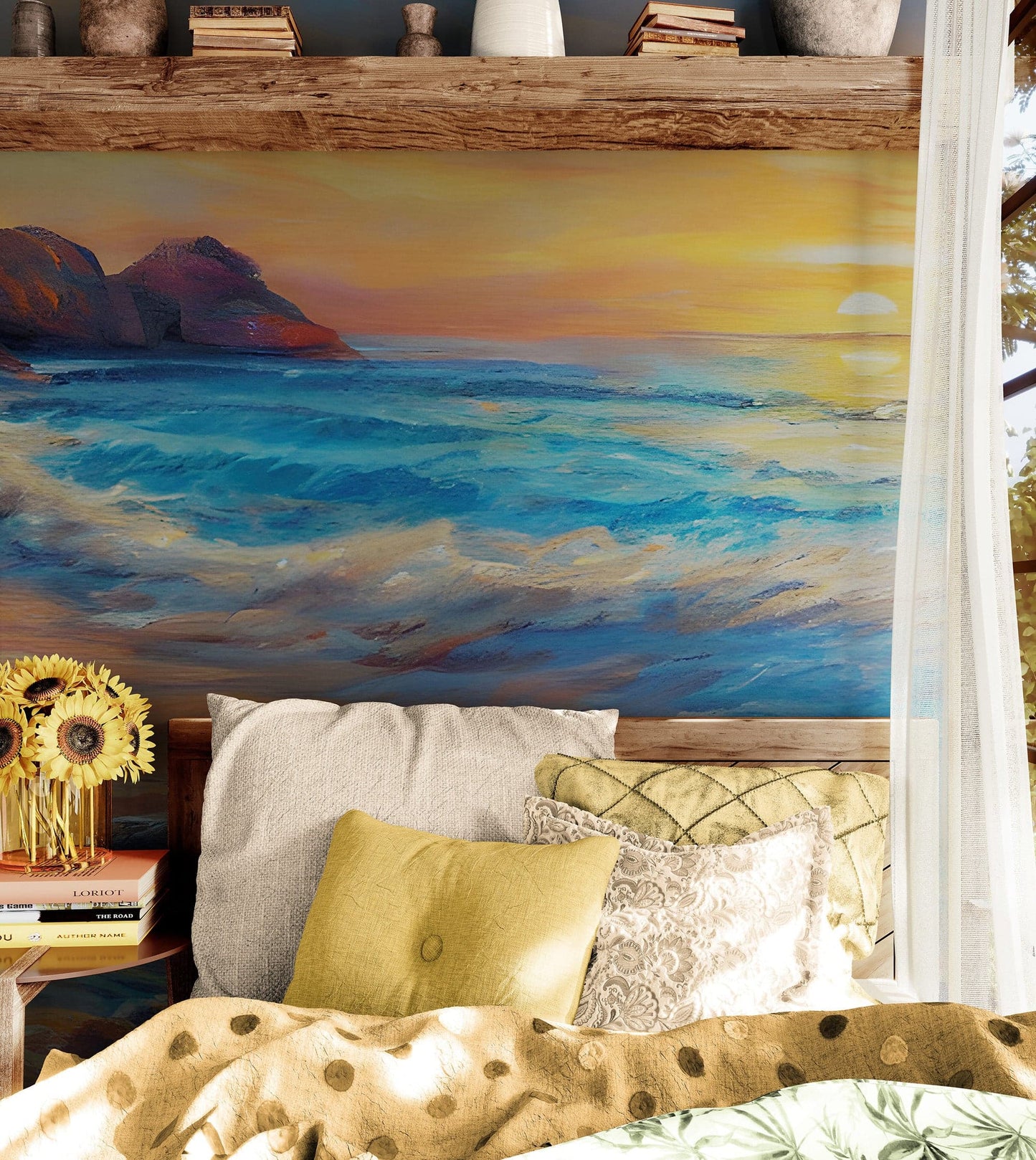 Colorful Coastline Painting Wall Mural. #7074