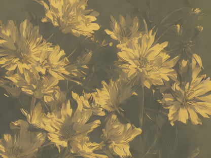 Vintage Sepia Golden Yellow Flower Wall Mural. Warm Tone Floral Wall Mural. #7079