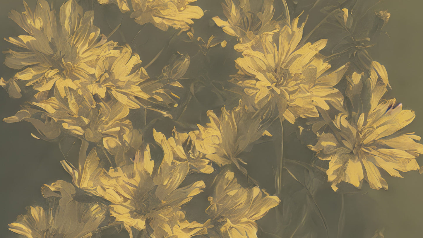 Vintage Sepia Golden Yellow Flower Wall Mural. Warm Tone Floral Wall Mural. #7079